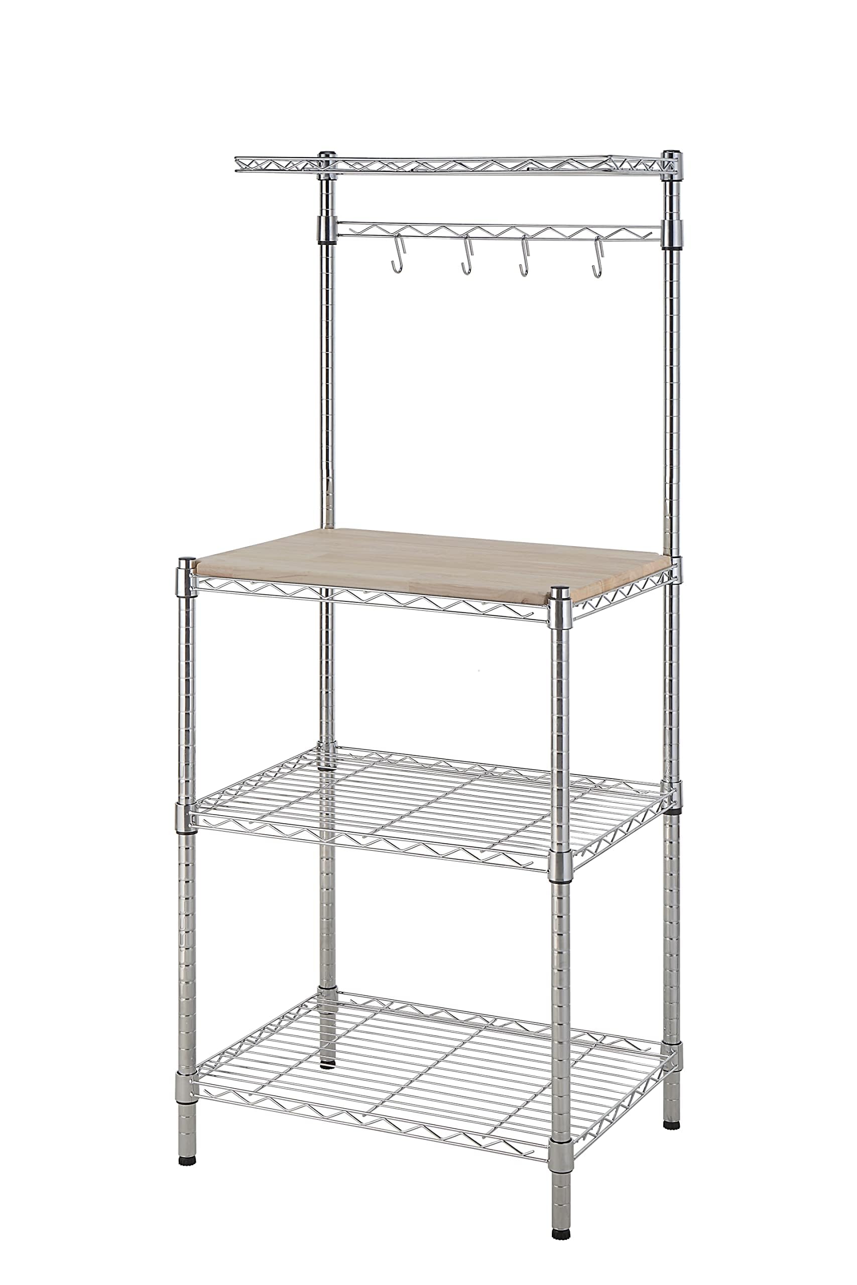 Amazon Basics 3 Estantería de cocina con tablas de madera, 45.7 D x 61 W x 151 H cm, Cromo, Beis