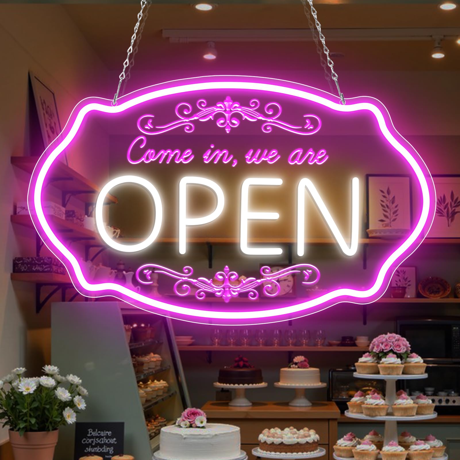 Photo 1 of ***LIGHT NON FUNCTIONAL*** LED Neon Open Sign for Business, 16.5x10'' Come in We’re Open Sign, Pink&White Adjustable Brightness Neon Lights for Party, Bar, Salon, Stores, Hotel, Wall Decor, Clubs, Hotels
