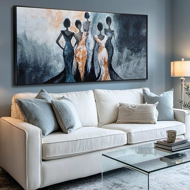 Black Girl Wall Art,Women Canvas Posters Wall Decor,Black And Blue Photo...