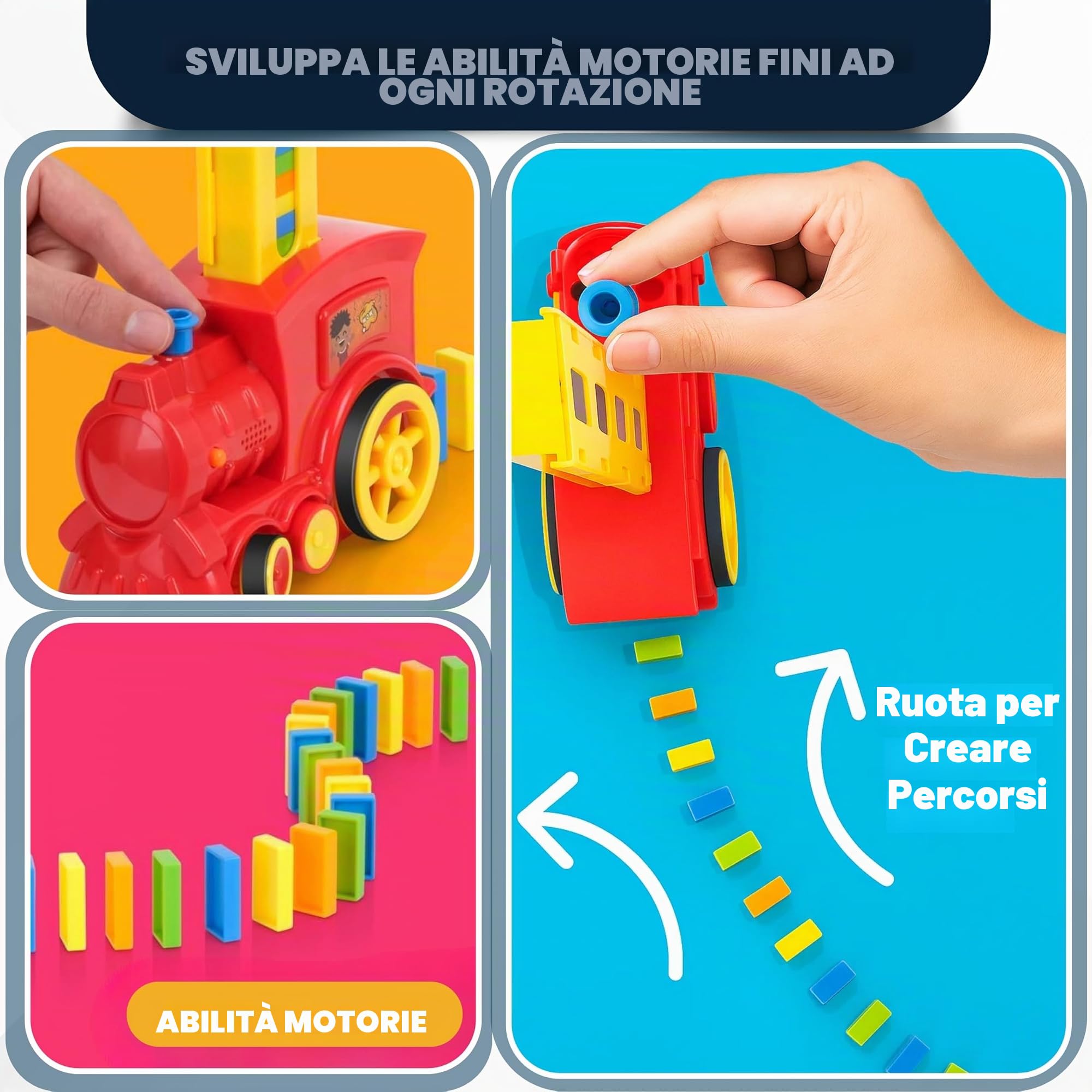 Atlasonix Domino Train Set da 160 pezzi per domino per bambini, prepara automaticamente la tua esperienza di rally per ragazzi e ragazze dai 3 agli 8 anni, rosso