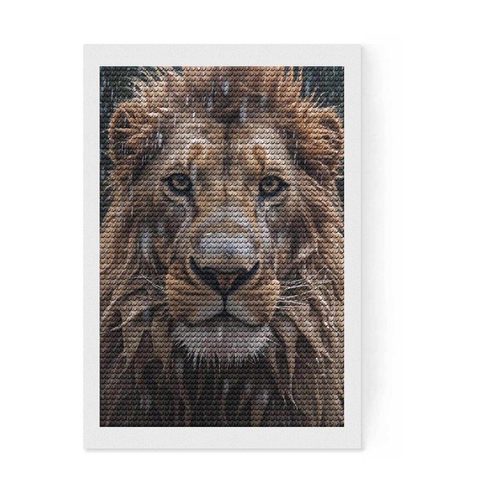 Junmoney Wet Lion Closeup 5D Diamond Painting Kit 8"x12", Round Gems, Christmas Gift, Easy Craft Set, Vintage Style Decor, for Adults