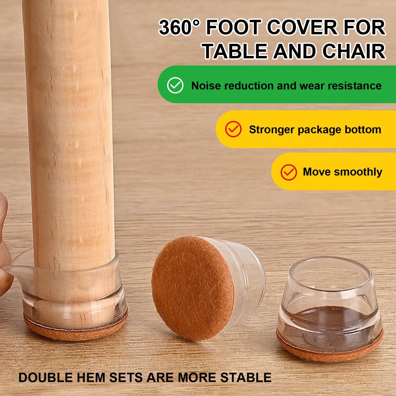 Chair Leg Floor Protectors, ZC FLYYD Chair Leg Caps for Hardwood Tile Floors, Silicone Leg Covers with Wrapped Felt Bottom, Furniture Cups with Felt Pads -Non Slip Reduce Noise