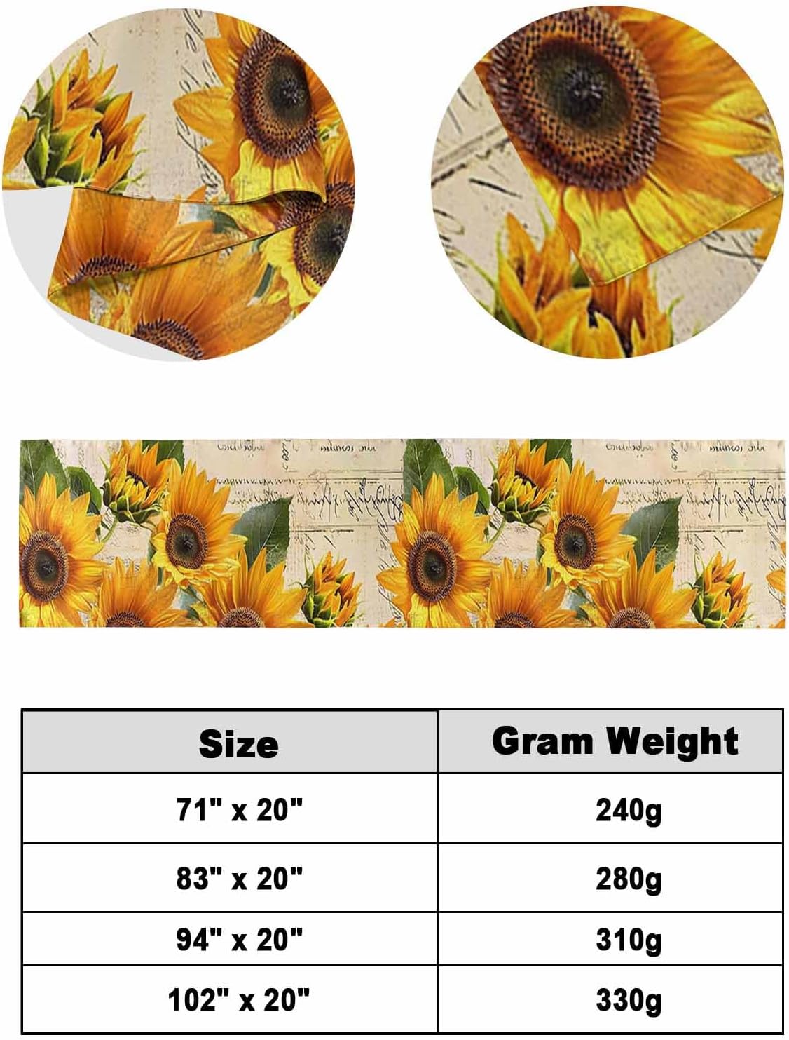 Yellow Sunflowers Bed Runner Scarf Full Queen Size, Country Vintage Botanical Floral Luxury Bed Throw Runners & Scarves for Twin Full Queen King Foot of Bed, Bedroom Hotel Decoration, 83"x20"