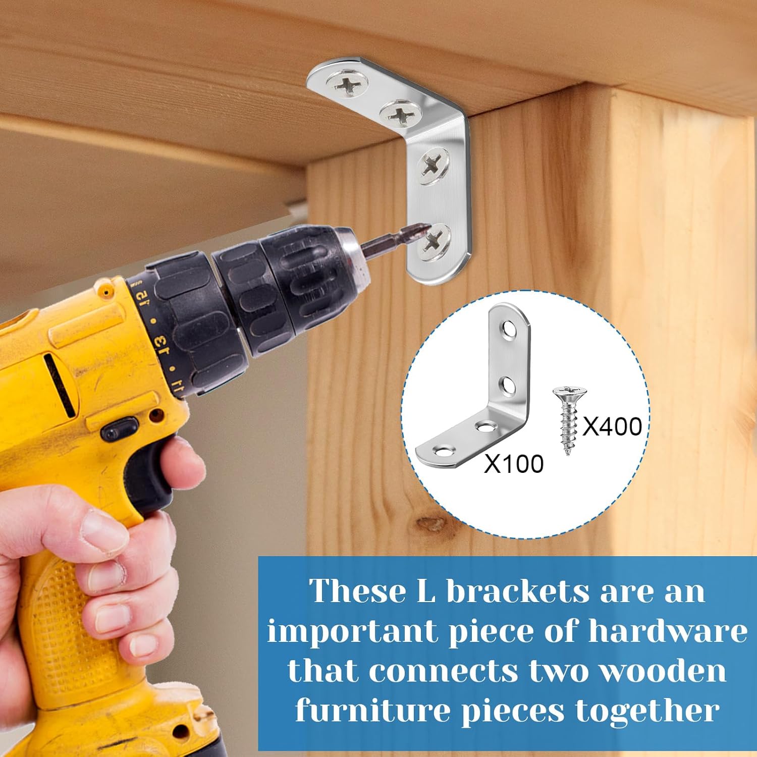100 Pcs L Shaped Bracket Corner Brace Stainless Steel Corner Bracket 90 Degree Corner Heavy Right Bracket for Shelves Furniture Chair Drawer Cabinet with Screws 1.57 x 1.57 Inch