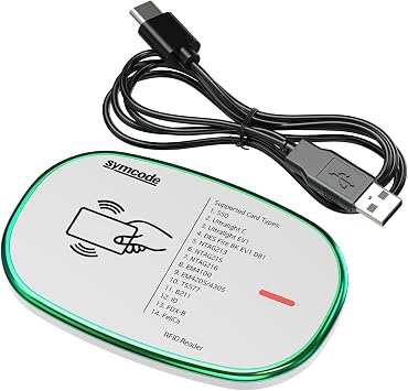 RFID Reader 125KHz and 13.56Mhz Card USB Reader Plug and Play USB HID Device Emulate Keyboard for Win Linux Android iOS White