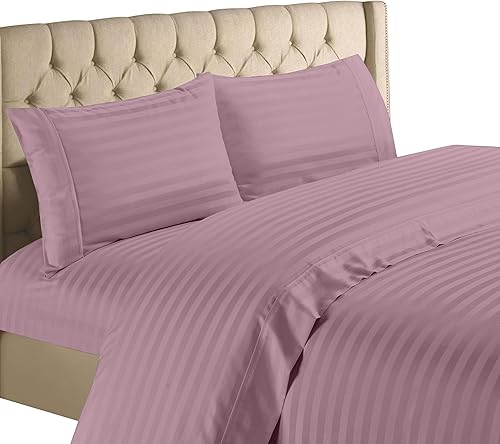 Spring Home - Juego de sábanas de 1200 hilos, 100 % algodón egipcio, bolsillo profundo, a rayas Dobby (Queen, morado)