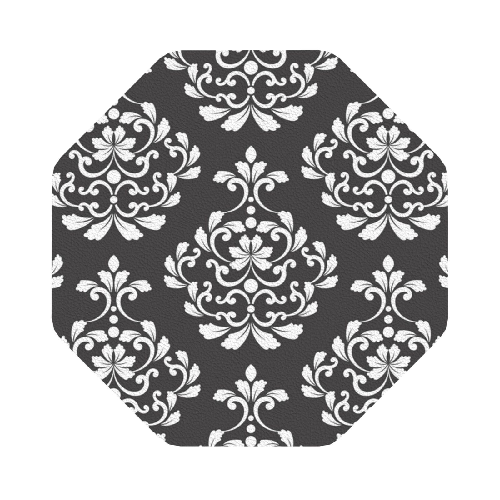 Damask Pattern PU Leather Coasters Set of 6 Octagon Drink Coasters