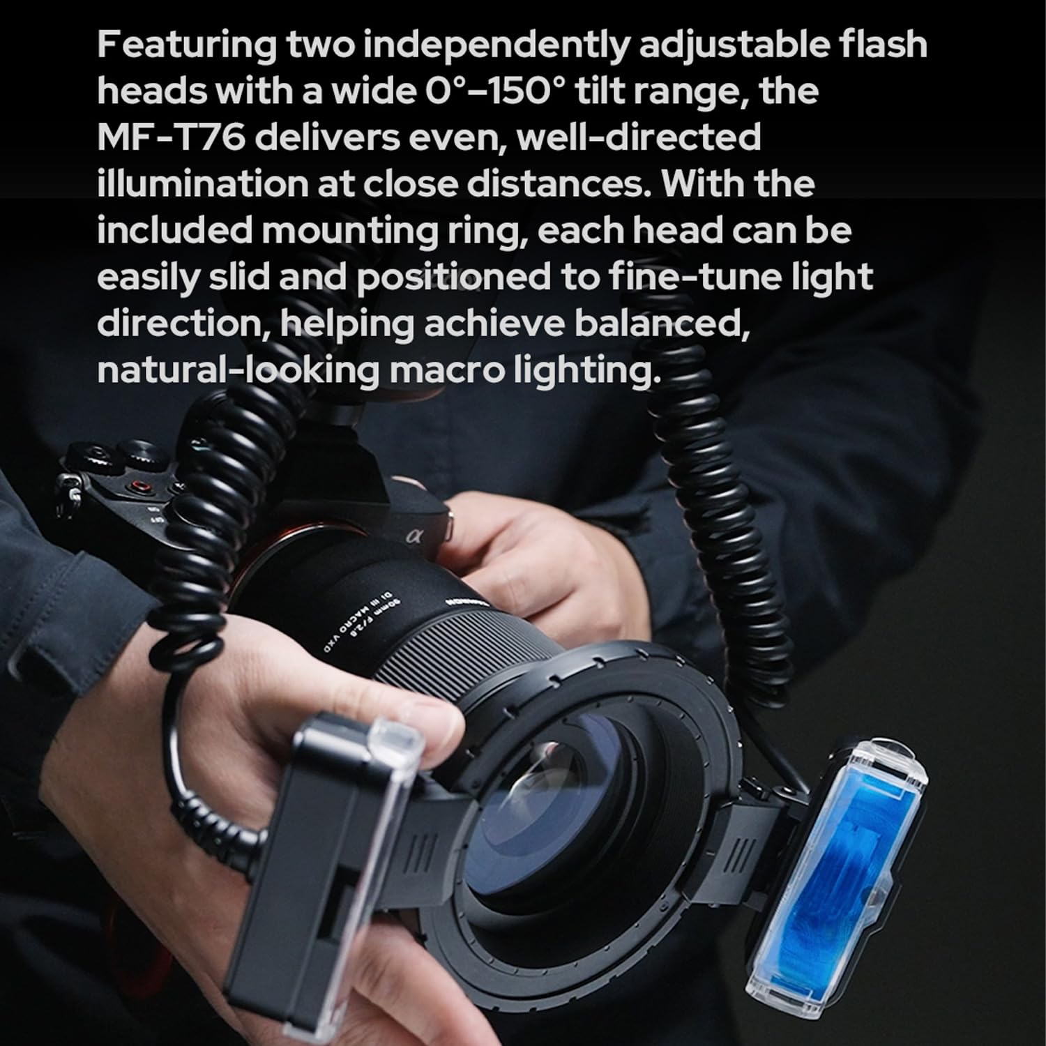 GODOX MF-T76C TTL Doppia testa del flash macro flash 2.4G wireless GN22.4, 550 flash, tempo di ricarica del flash 1,2 s con anello di montaggio, diffusore per fotocamera Canon, insetti, alimenti