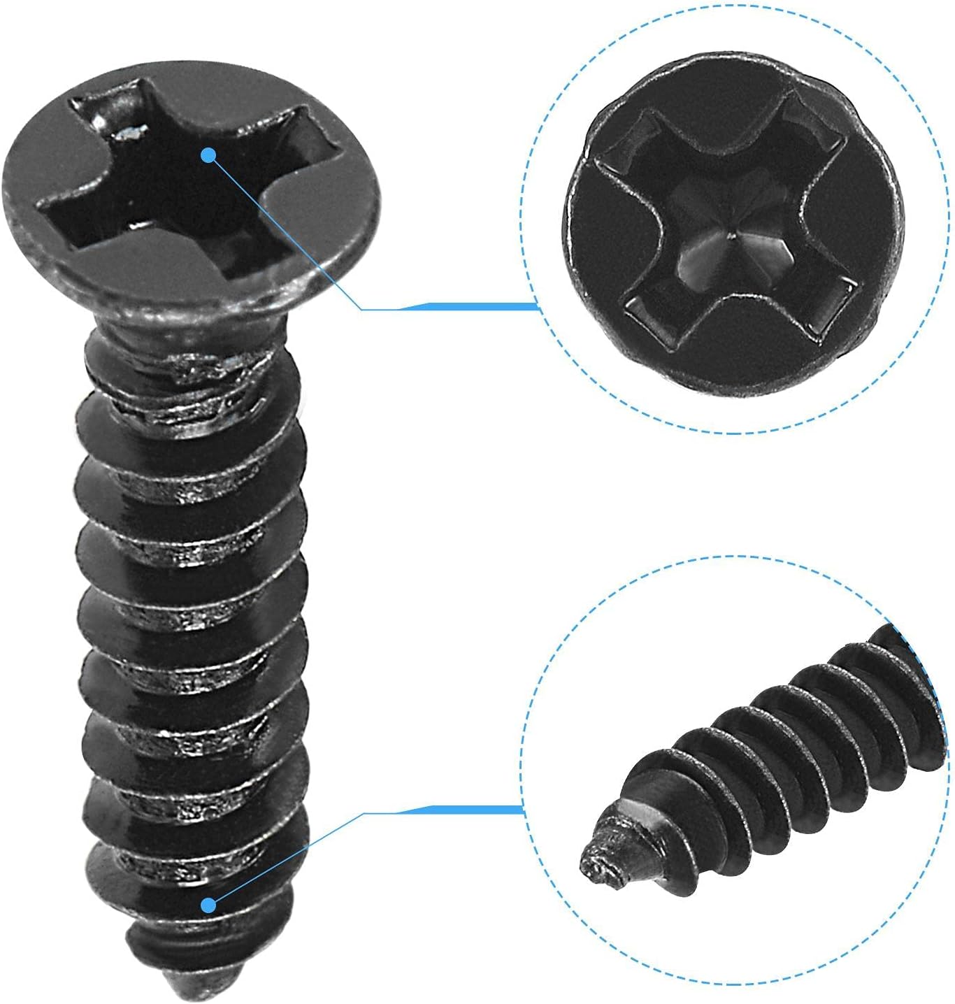 sourcing map M3 x 14mm Wood Screws Phillips Flat Head Carbon Steel Self Tapping Screws Black 200pcs - Image 4