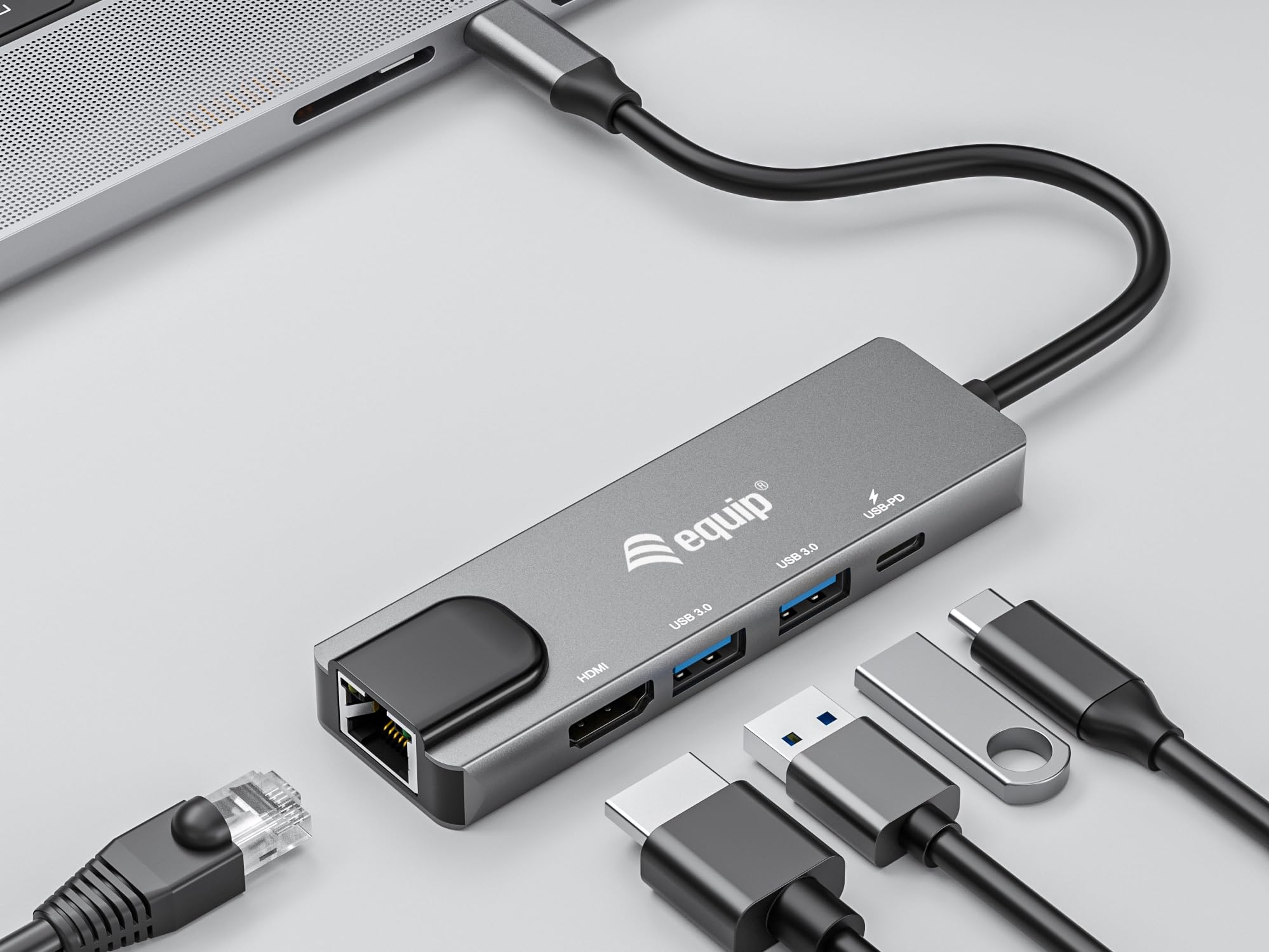 Equip 133489 USB-C 5 w 1 adapter wielofunkcyjny, HDMI, Gigabit LAN, USB 3.2 GEN1, 100 W USB PD