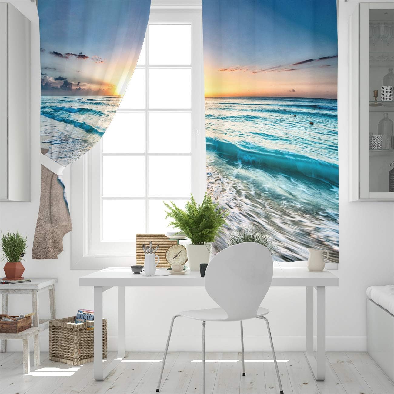 Up To 40% OFF Victories Blackout Curtains 2 Panels for Bedroom - Grommet Thermal Insulated Room Darkening Curtains,Sand Beach Wave Sea Hawaiian Sunrise Chic Window Drapes for Patio Door