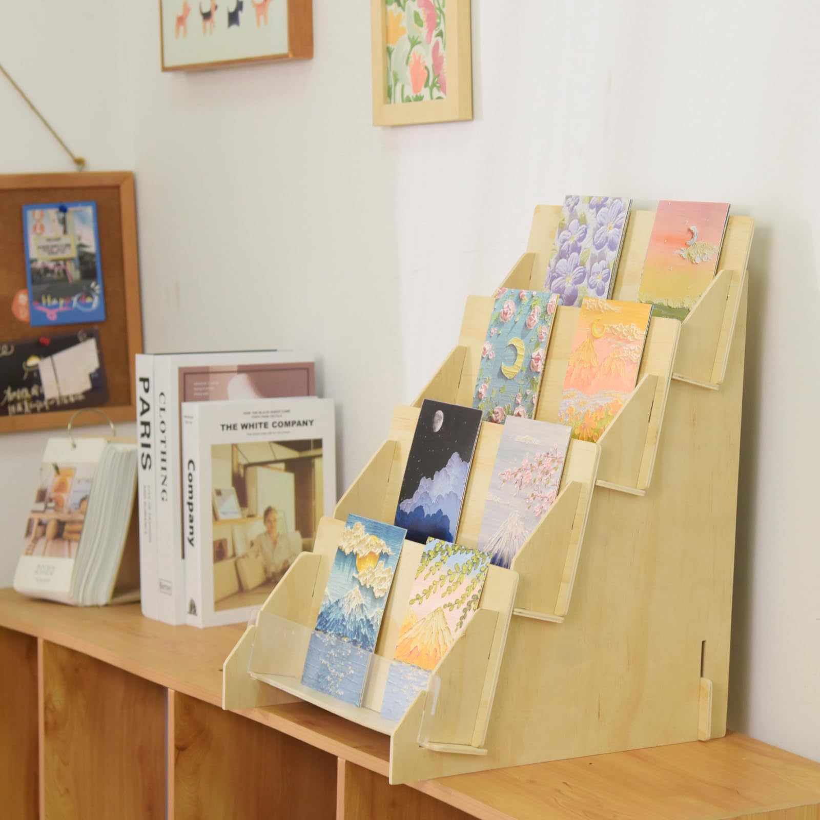 Grußkarten-Präsentationsständer, 4-stöckig, aus Holz, Mehrzweck-Broschürenhalter, tragbarer Präsentationsständer für Geburtstagskarten, Lesezeichen, Messen, Märkte, Handwerksmessen