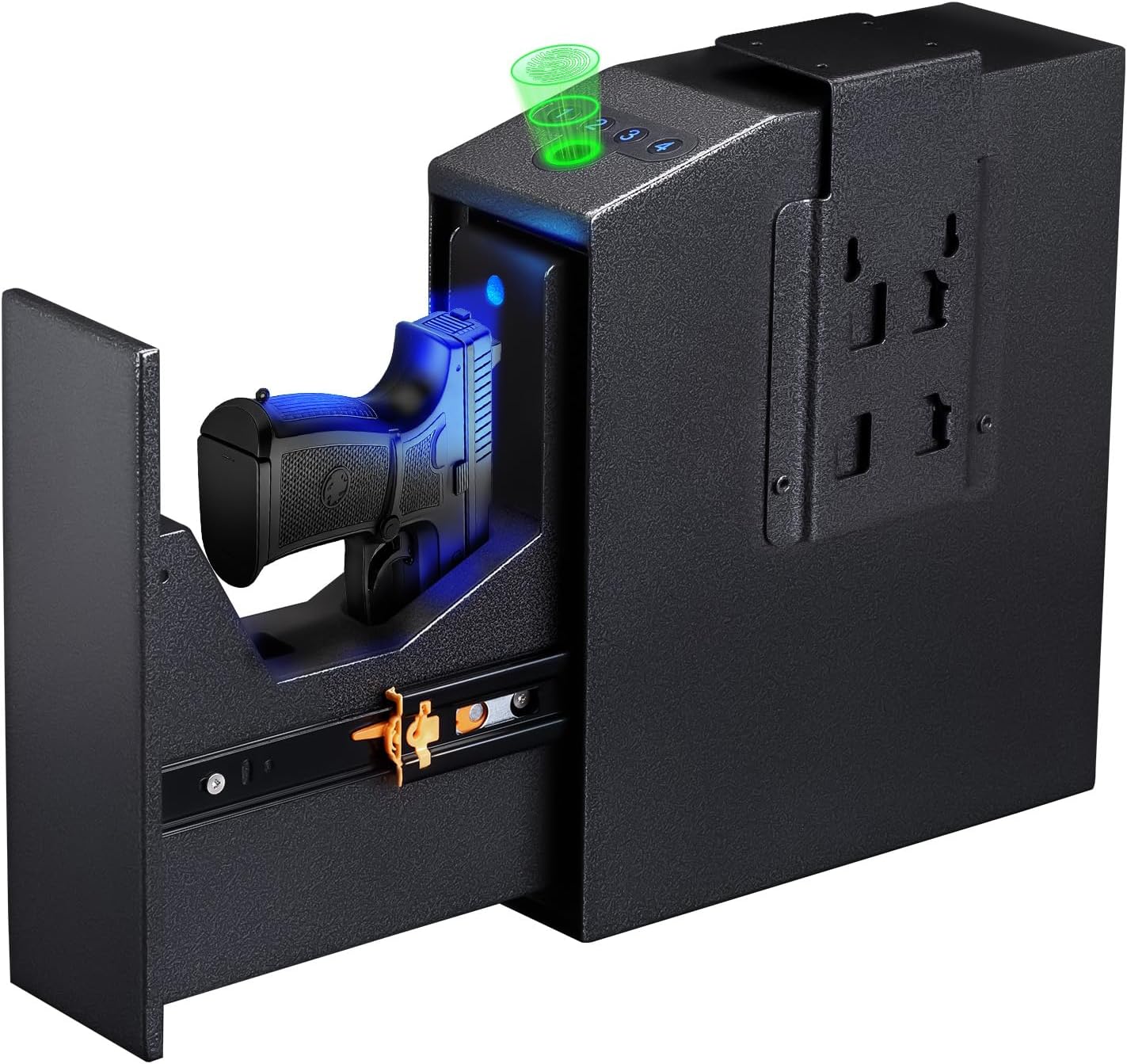 IDMIDM Pistol Safe Upgraded,0.1 Seconds Quick Access Auto Sliding Door Hand Gun Safe for Handgun,with Biometric Fingerprint, PIN Code,Key Access,for Bedside, Desk,Office Safety (Upgraded Pistol Safe)