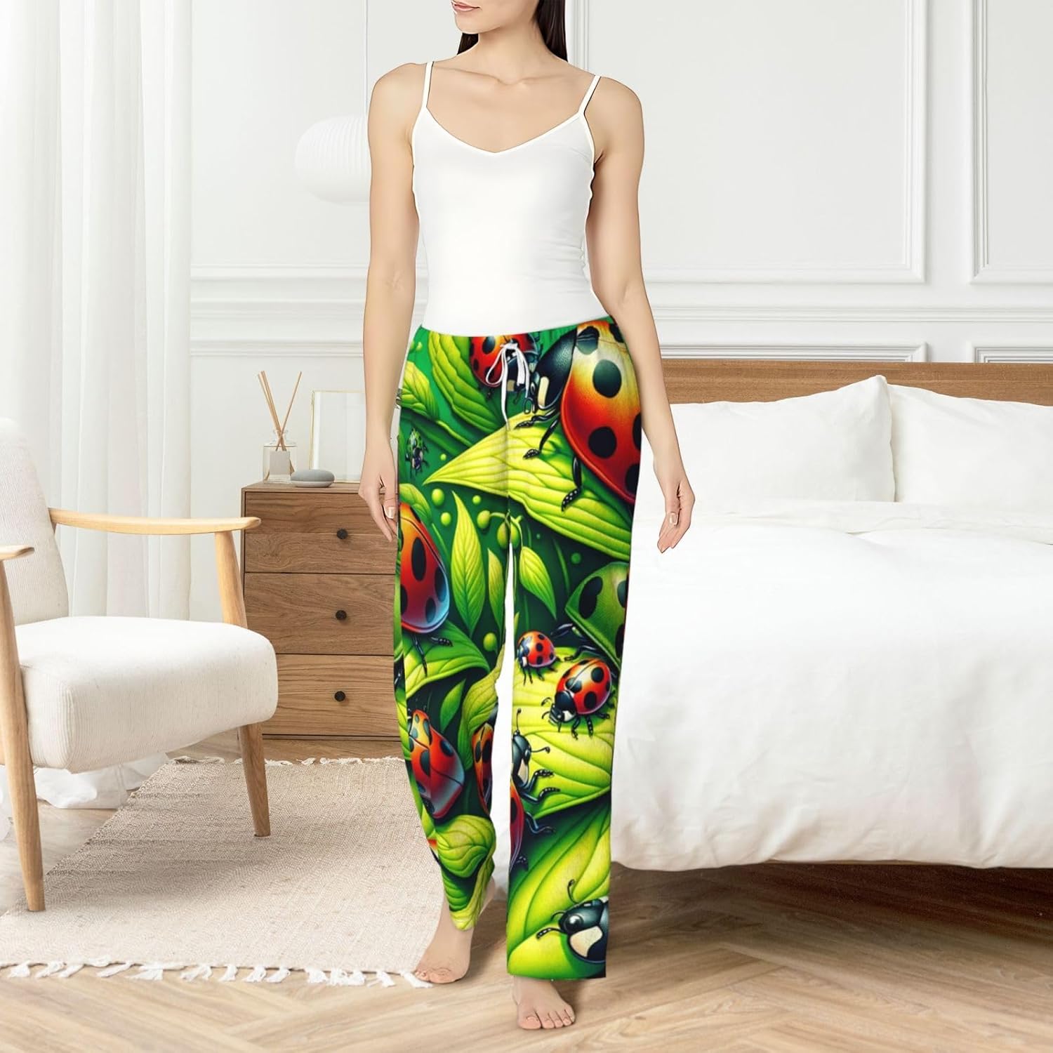 Women'S Spring-Animal-Leaves Fleece Pajama Pants, Cozy Flannel Lounge Bottoms For Women
