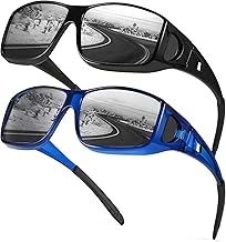 Myiaur 2 Pack Polarised Over Glasses Sunglasses for Men Women Rectangle Frame UV400 Protection for Driving, Fishing & Outdoor Activities