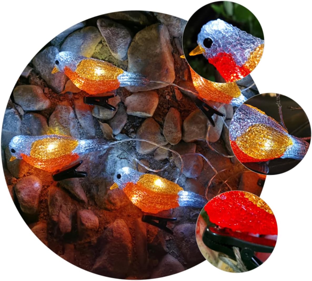 Lifelike Acrylic Bird LED Landscape Light String Outdoor Garden Decor with Clips Weatherproof Design for Patio Pathway Flower Bed Lighting