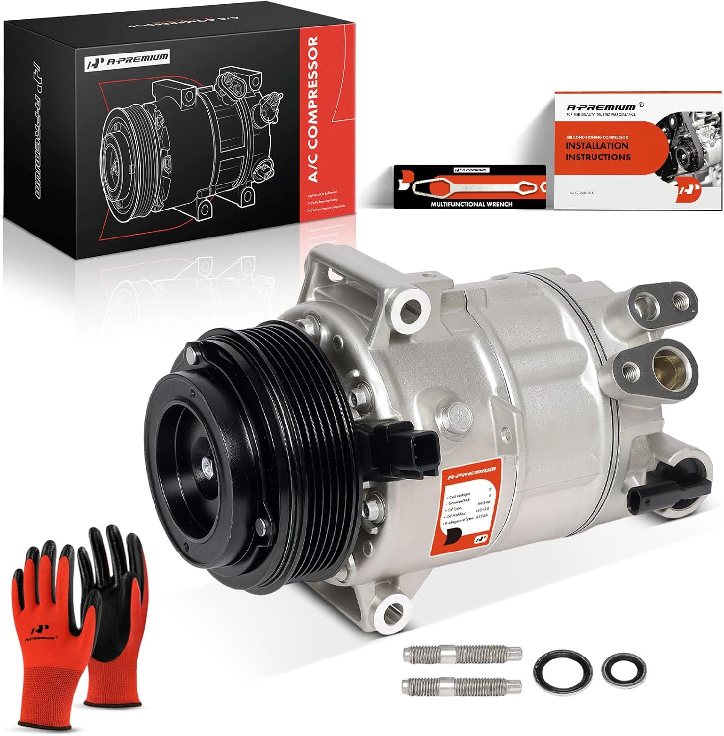 A-Premium Air Conditioner AC Compressor with Clutch Compatible with Jeep JL Series Wrangler 2018-2023 2.0L, KL Series Cherokee 2019-2022 2.0L, with HV17 compressor