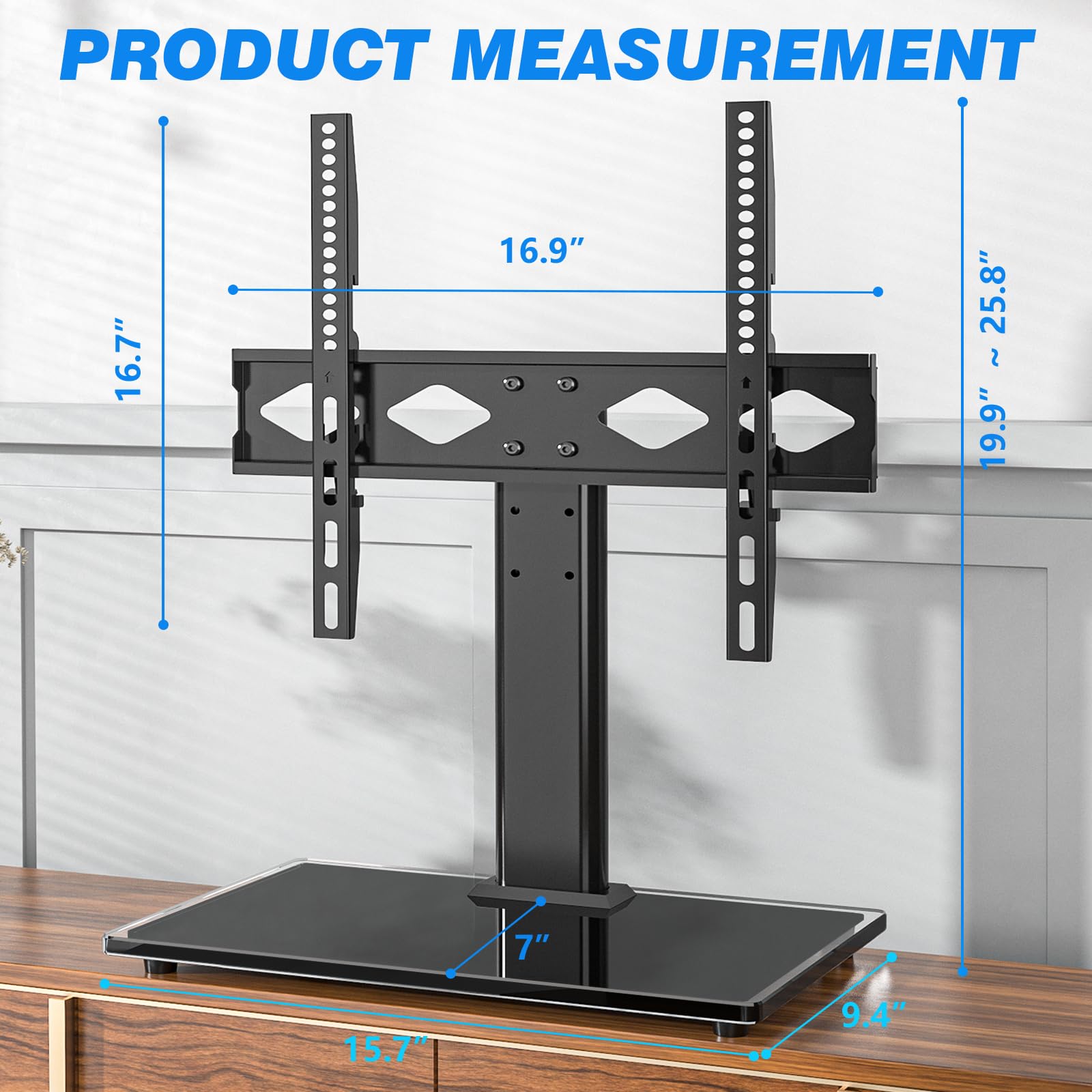 Rfiver Universal Table Top TV Stand TV Base Replacement for Most 27-60 Inch LCD LED Flat Curved Screen TVs Holds up to 88lbs, Height Adjustable TV Mount Stand with Tempered Glass Base, VESA 400x400mm