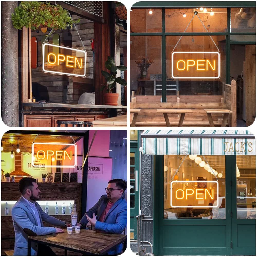 LED Open Sign 16x9 inch, 12V Super Bright Open Signs for Business, Open Neon Sign for Window Party Wall Shop Salon Club Hotel, (Yellow& White), with ON/OFF Switch & Adapter, Horizontal