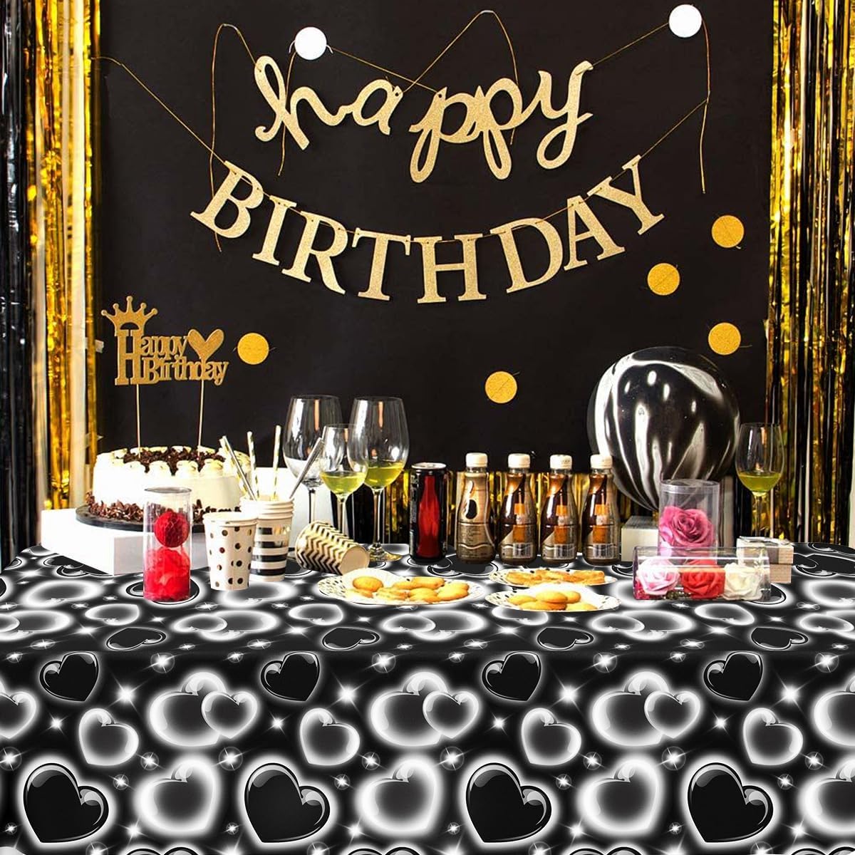4 Pcs 2000s Tablecloth Cholo Black Heart Table Cloth 51x86inch Y2k Party Decoration Heart Table Decor for Retro Theme Birthday Christmas Valentines Party Supplies image 3