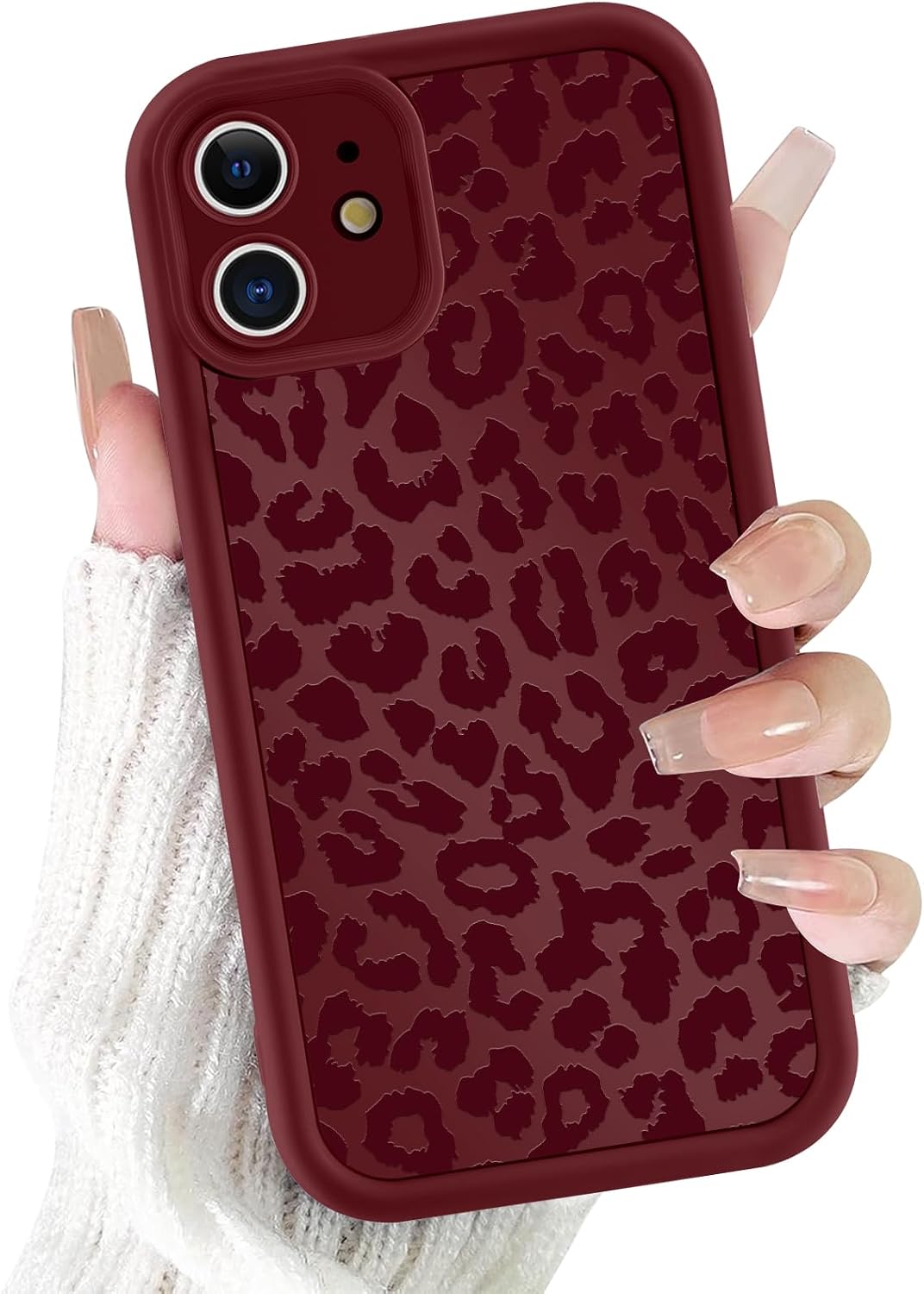 Cute Cheetah Print Phone Case for iPhone 11 Case 6.1", Aesthetic Burgundy Wine Red Leopard Pattern Design Cover Shockproof Soft Slim TPU Full Camera Lens Protective Funda for Women Girls
