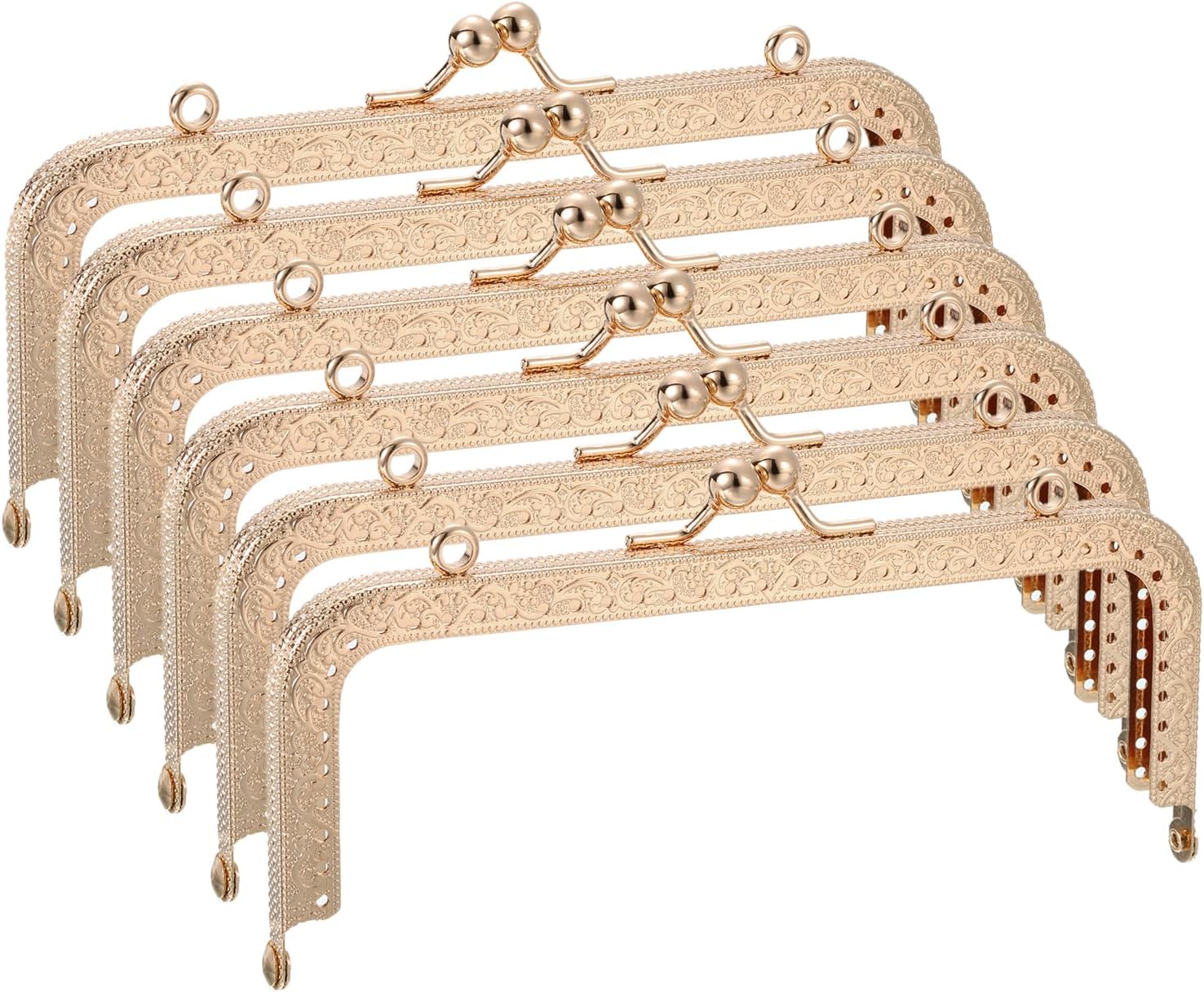 uxcell Metal Purse Frames - 5.91" 6Pcs Kiss Lock Clasp Frame Rectangle Embossed Clutch Frame Handles for Coin Purse Sewing Bag Making DIY Craft, Light Golden