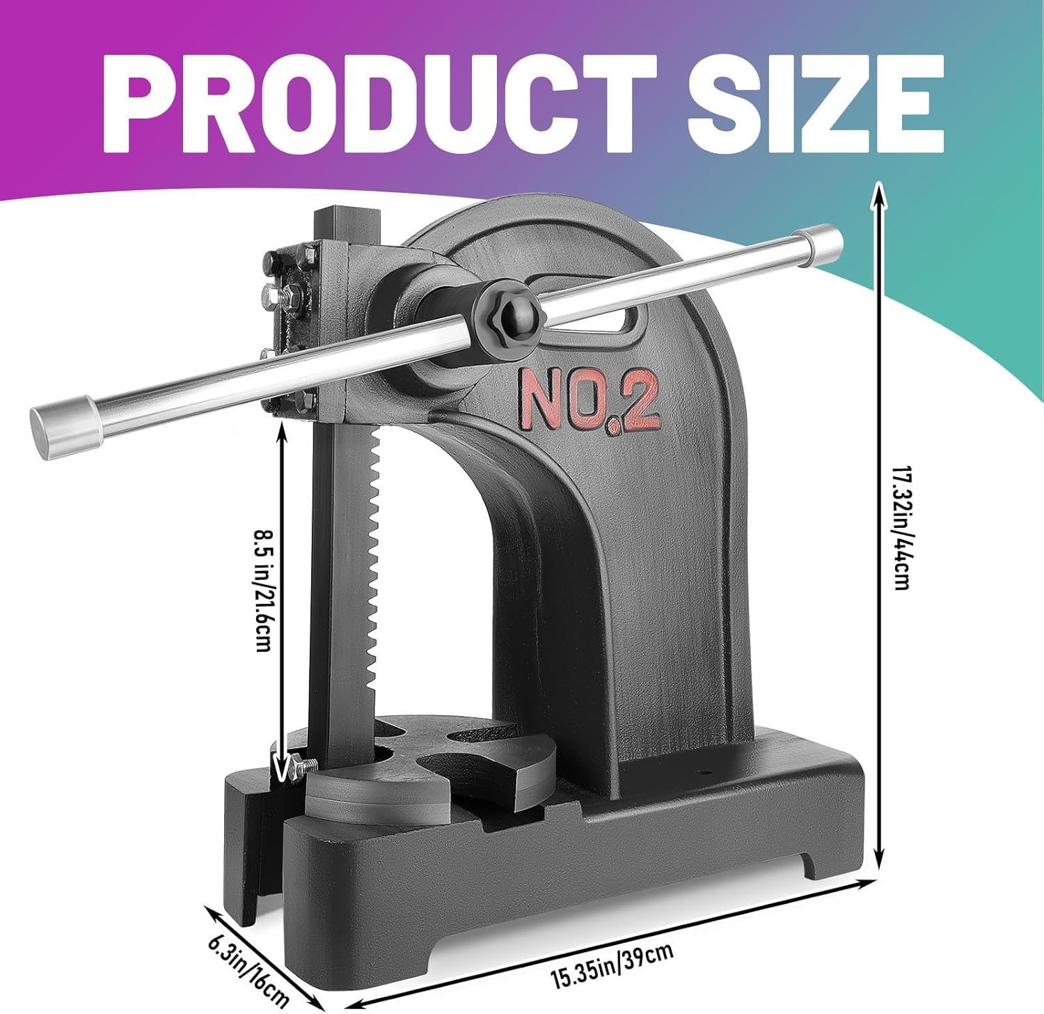 2-Ton Arbor Press (17.32" H x 15.35" L), Ratchet Lever Hand Press with Reversible Ram, Black Bench Arbor Press for Cutting, Engraving, Stamping, Bending, Drawing