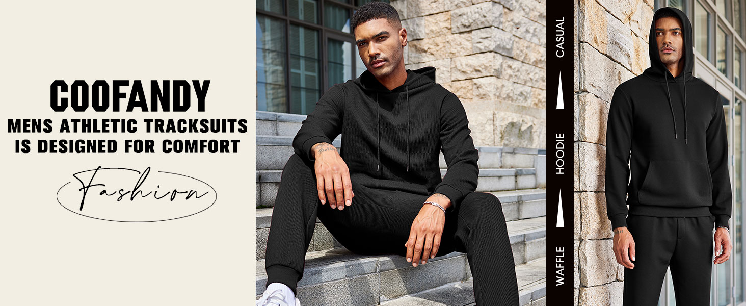 COOFANDY Men's Tracksuits 2 Pieces Waffle Hoodies Sweatsuit Sets