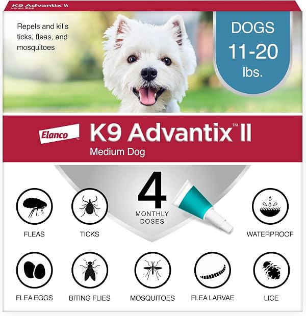 K9 Advantix II Medium Dog Tratamiento y prevención de pulgas, garrapatas y mosquitos recomendado por veterinarios | Perros de 11-20 lbs. | Suministro para 4 meses