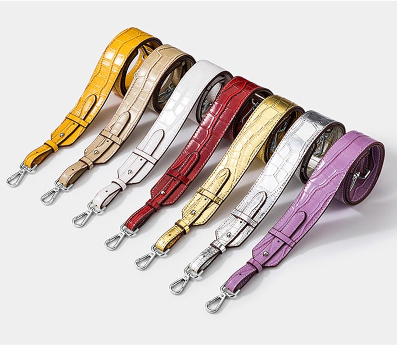 Women Leather Adjustable Crossbody Strap Trendy Crocodile Print Wide Shoulder Strap Purse Replacement Strap Accessories(Light blue silver)