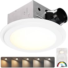 100 CFM Round Bathroom Exhaust Fan with Light and Humidity Sensor, 1.2 Sones Quiet Ceiling Mount Ventilation Fan, 5CCT Selectable Dimmable LED, Wet Rated, ETL Certified, White