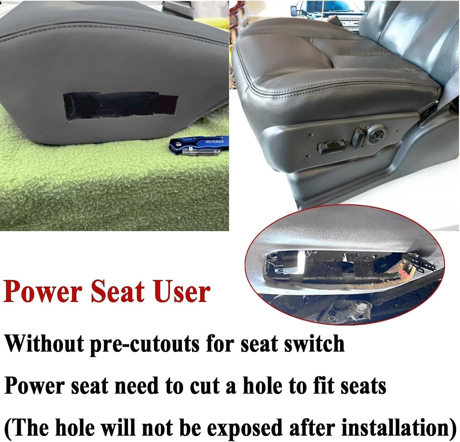 NLQR #692 or 69i Driver&Passenger Bottom+Top Leather Seat Cover+Foam Cushions+Armrest Fit for Chevrolet Silverado Avalanche Tahoe Suburban Yukon XL GMC Sierra 1500 2500 3500 2003-2006 Dark Gray