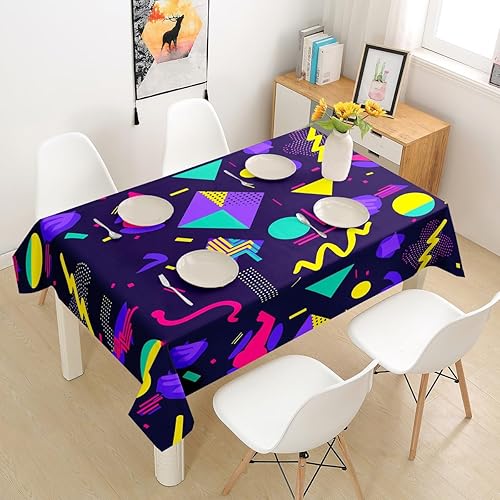 Miniatura 12 de Erosebridal Manteles estilo retro de los años 80, 55 x 94 pulgadas, diseño geométrico abstracto, diseño urbano moderno, círculos y triángulos, Multi