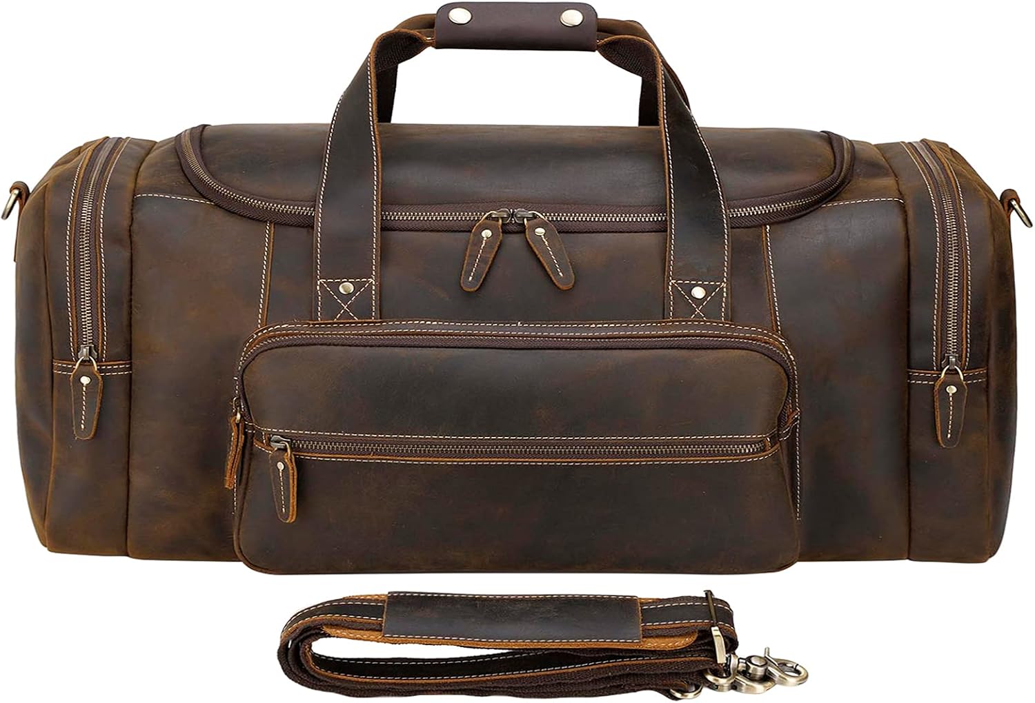 Polare 23" Full Grain Cowhide Leather Gym Duffle Weekender Overnight Travel Duffel Bag For Men - Image 3