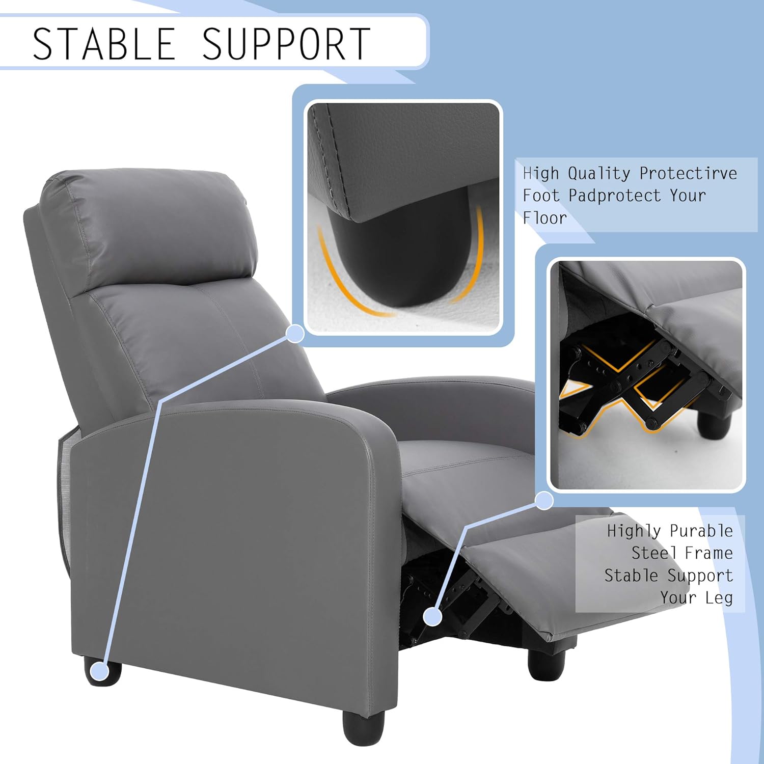 Buy Single Recliner Chair Modern Living Room Chaise Couch Sofa Seat Gray Online In Indonesia B08ld4rch1