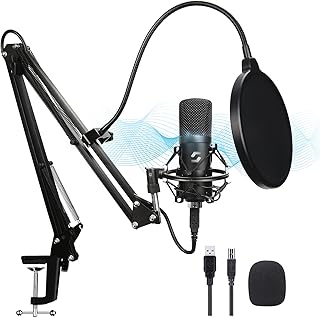 USB Microphone Kit, Professional Streaming Podcast PC Condenser Computer Mic for Gaming, YouTube Video, Recording Music, Voice Over, Karaoke, Studio Mic Bundle with Adjustable Arm Stand Shock Mount
