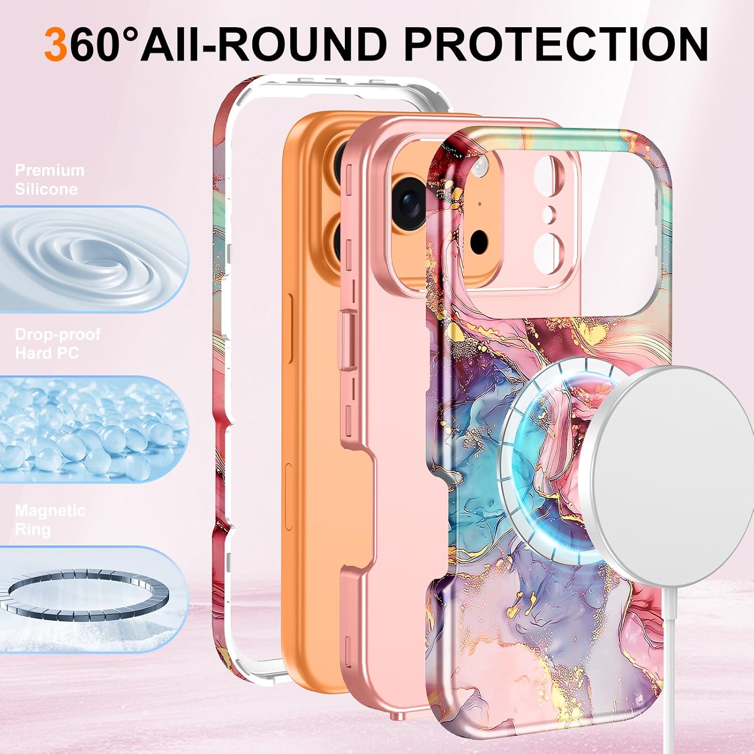 Btscase for iPhone 17 Pro Case [Compatible with Magsafe] [Military-Grade Drop Protection] Slim Anti-Scratch Smooth Touch TPU Bumper Shockproof Magnetic Phone Case for Women Girls Men, Rose Gold - Image 2