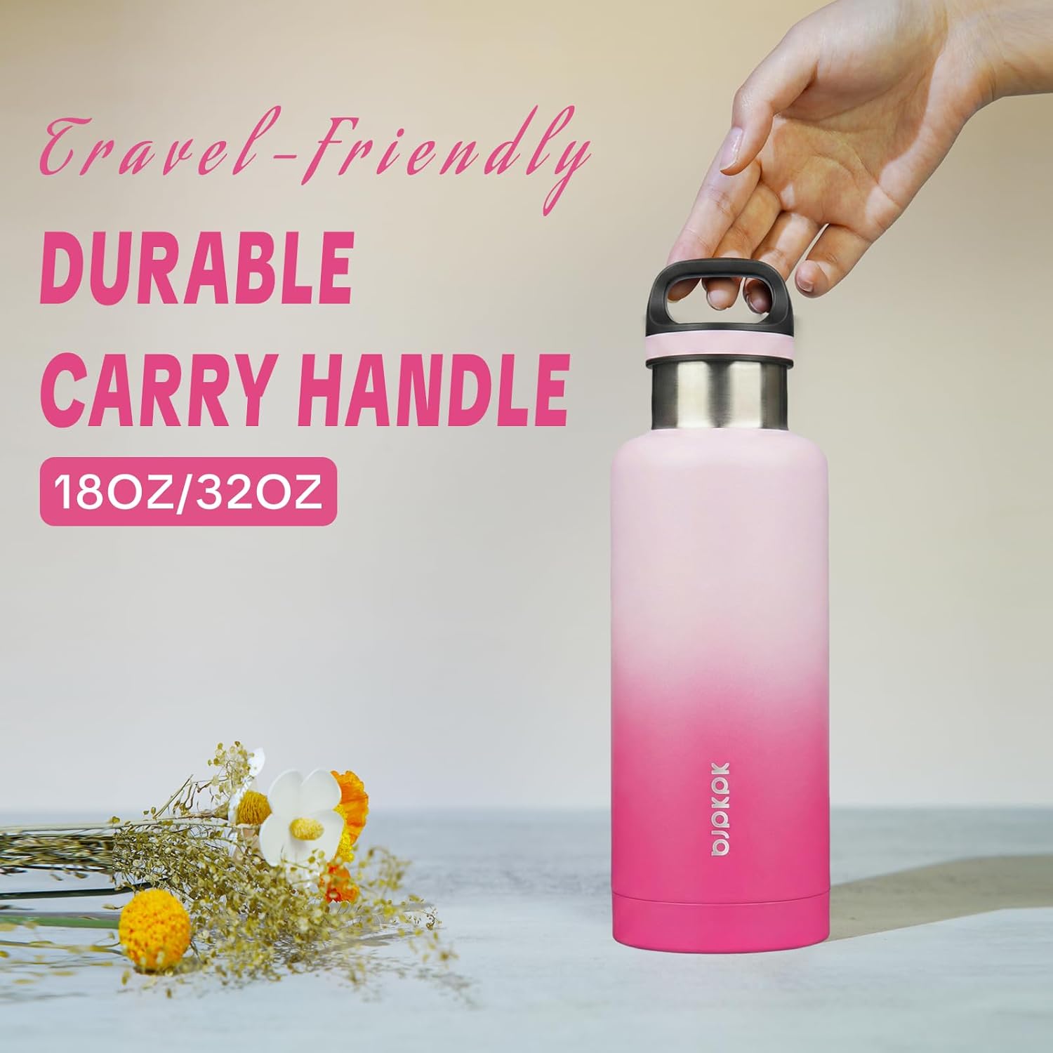BJPKPK Insulated Water Bottle 32OZ Stainless Steel Water Bottle with Handle Double Walls Vacuum Insulated BPA Free Flask, Cherry