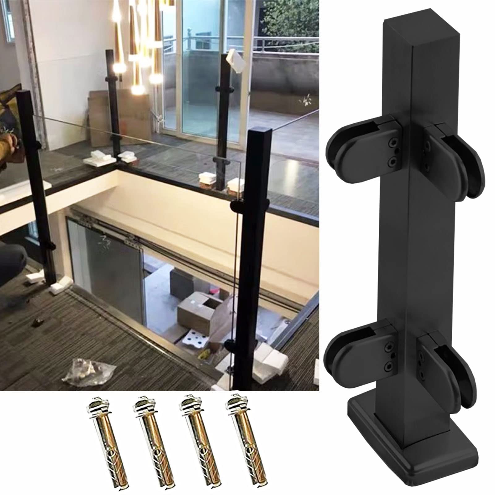 Garde-corps en verre noir pour escalier intérieur chic avec poteau d'angle 115 cm
