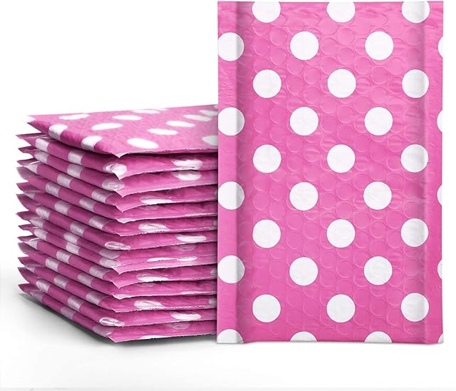 Dyforce Patterned 50-Pack Padded Envelopes(4X7inch/100*230mm) - Pink Polka Dots Bubble Mailers Postage Bags for Packaging Mailing Bags Small Padded Envelopes Self Seal Postal Bags for Samll Business