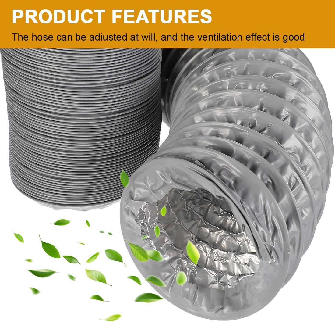 Dryer Vent Hose 4 Inch 13 Feet PVC Aluminum Foil Ducting Insulated Air Duct for HVAC Ventilation, Exhaust with 2 Clamps