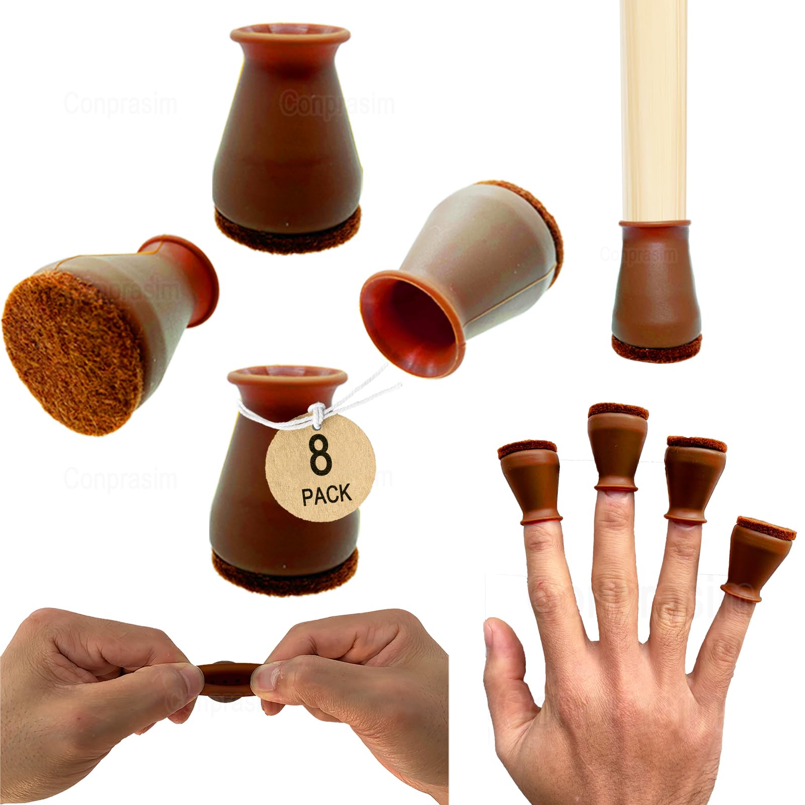Extra Small Silicone Chair Leg Floor Protectors with Felt, FIT 0.5” to 1” Glide Chair Leg Caps Silicon Furniture Leg Feet Cover Bottom Slide Protect Hardwood Floors No Scratches No Noise 8PCS