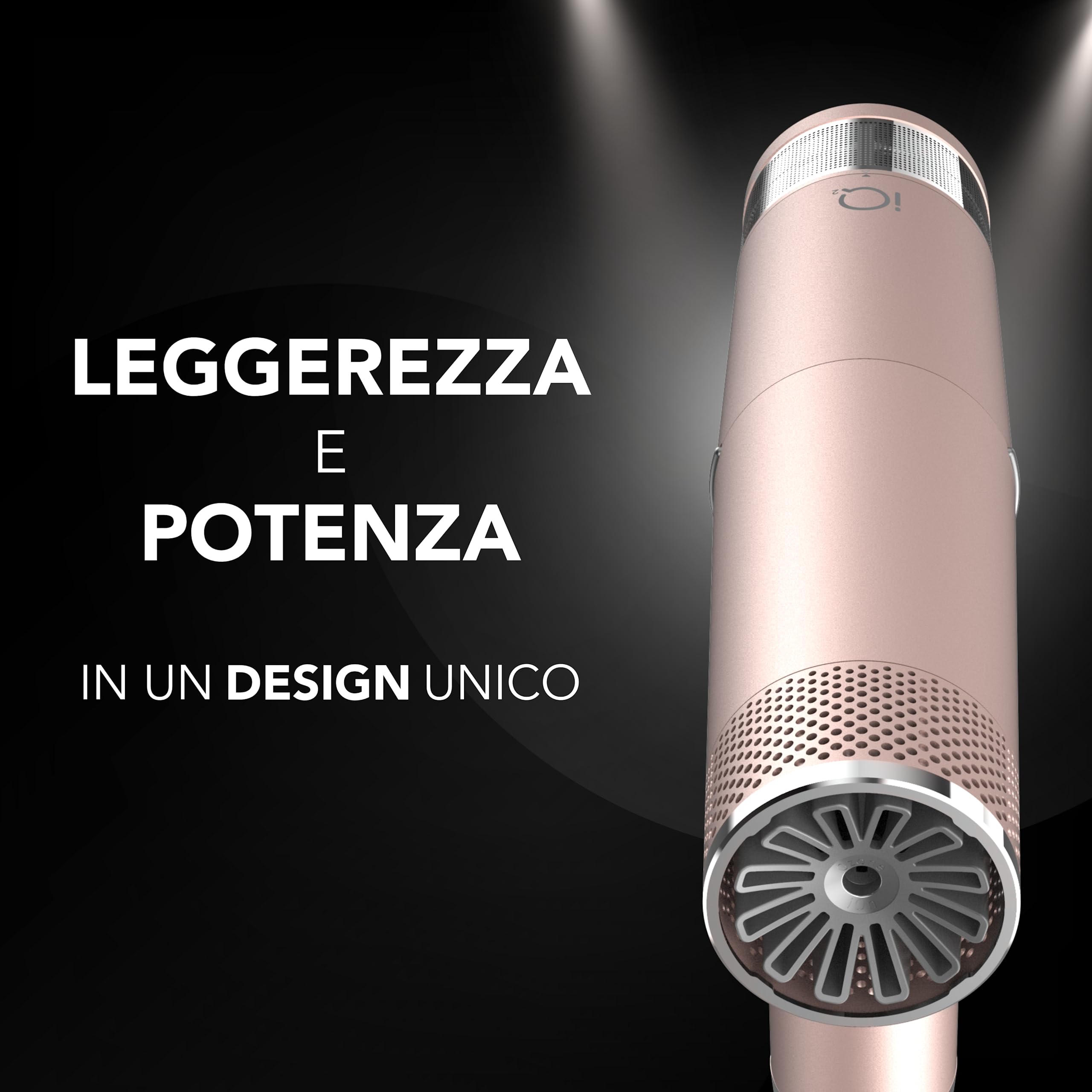 GA.MA Italy Professional, Suszarka iQ2 Perfetto, Ultralekka suszarka z bezszczotkowym silnikiem o 110.000 obrotów/min, Technologia Oxy-Active i funkcja turbo, Moc 1600 W, Złoty Róż