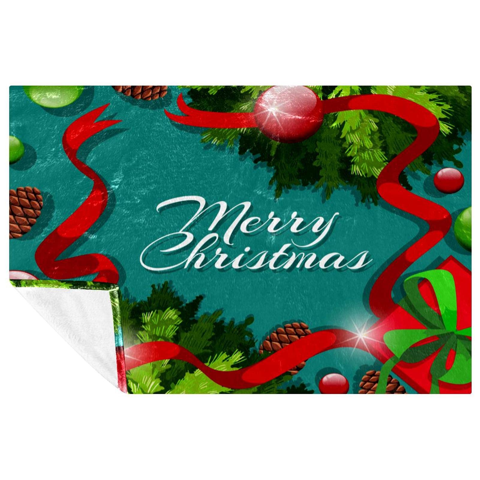 Couverture de Noël haut de gamme imprimé pommes de pin sur fond vert velours 150x100