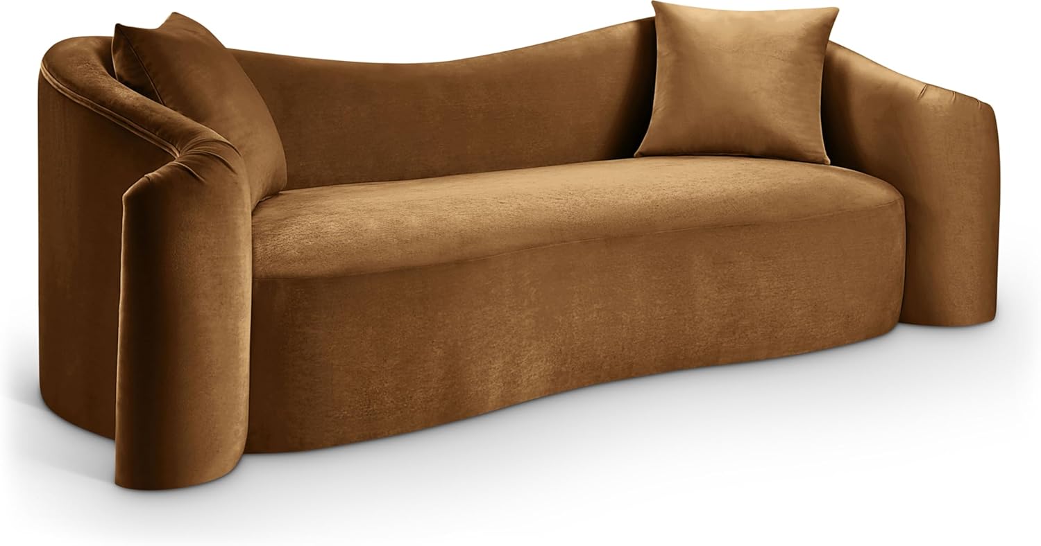Meridian Furniture 44052Saddle-S Destin Collection Modern | Contemporary Sofa with Ultra Luxe Saddle 460 GSM Velvet, Rich Curves, 91" W x 34.5" D x 31" H, Saddle
