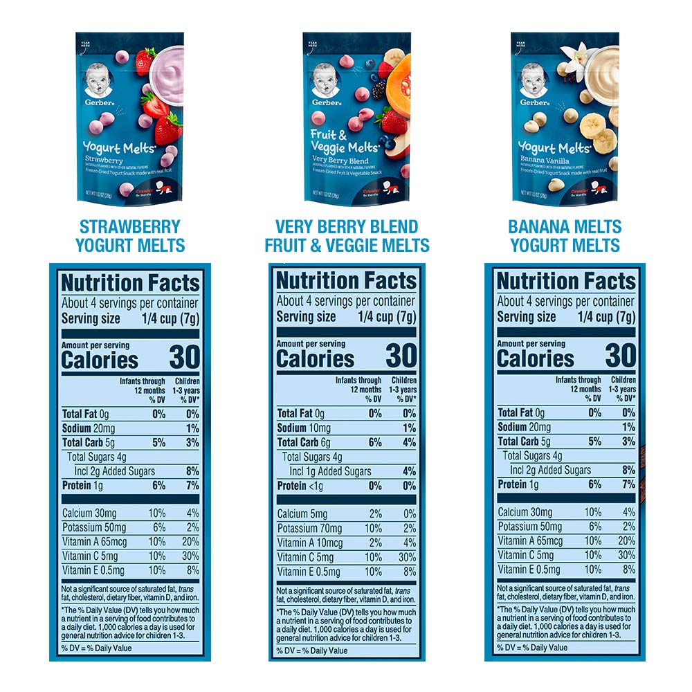 Gerber Up Age Yogurt Melts & Fruit & Veggie Melts Assorted Variety Pack, 8Count & Lil Crunchies