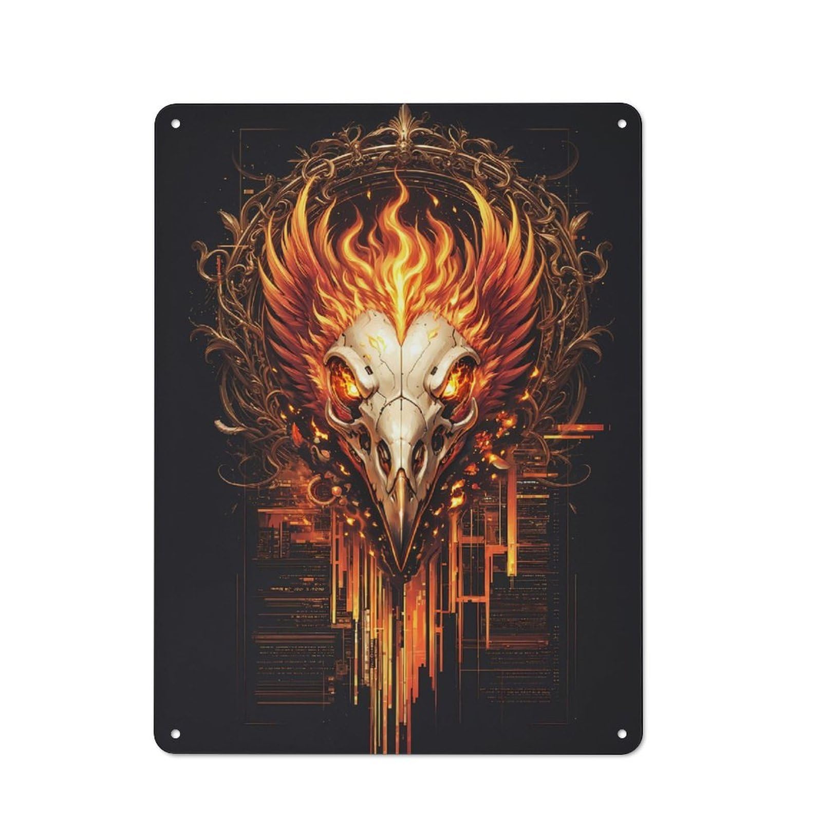 Junmoney Style-23 Flame Phoenix Skull Coding Vintage-Inspired Tin Sign 40X30cm For Pub Or Café, For Vintage Wall Decor Fans, For Home Office And Studio Walls