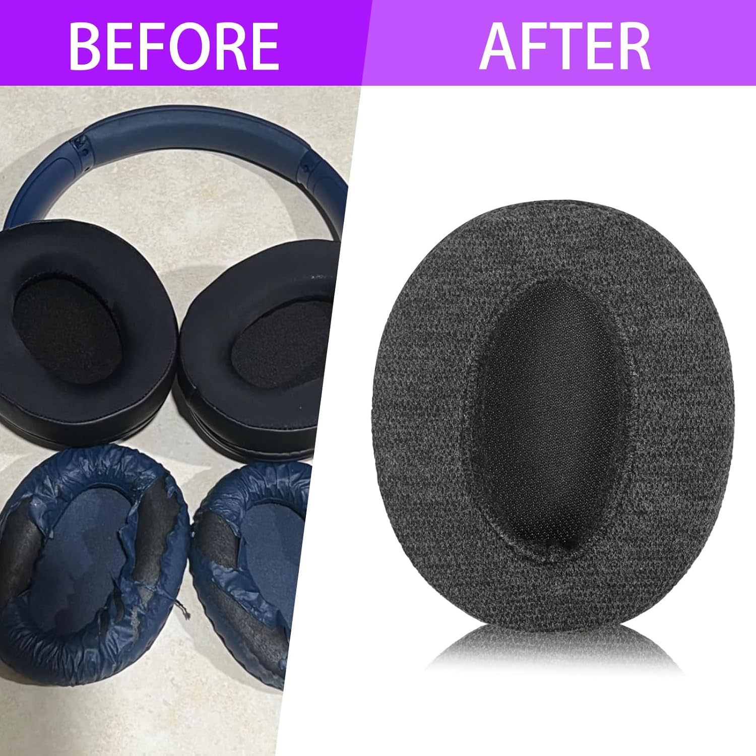 Skin-Friendly Cotton Replacement Earpads for Sony WH-CH700N/ch710n/ZX770BN ZX780DC/ch720n, Skin-Friendly Cotton Ear Pads Cushions with High-Density Noise Isolation Foam, Keep Warm (Dark Gray) - Image 3