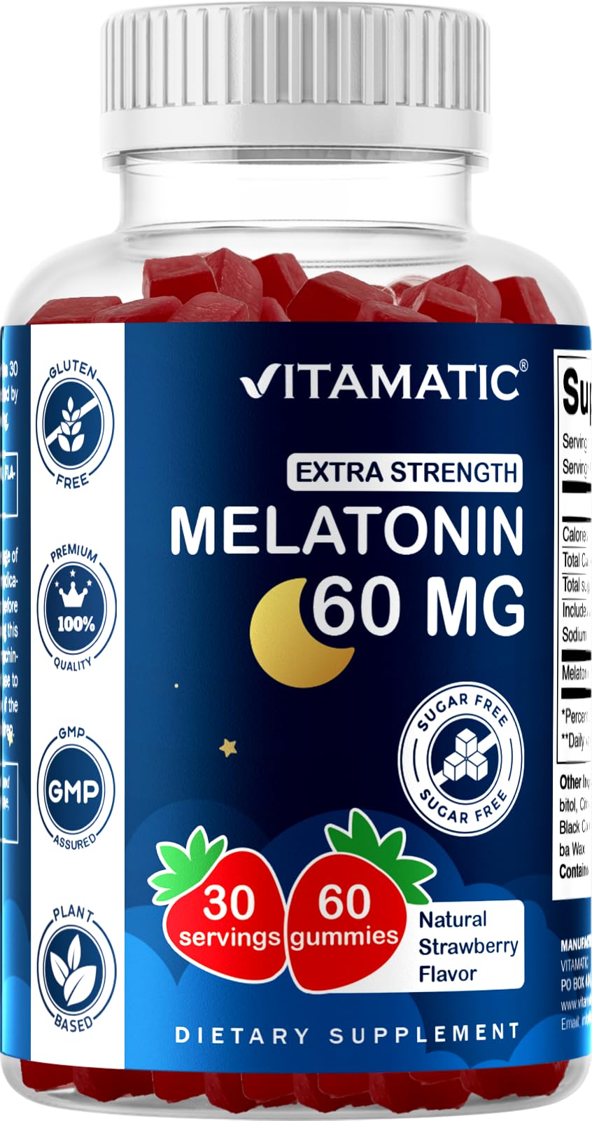Vitamatic Sugar Free Melatonine 60 mg - 60 Vegetarische Gummies - Non-Habit Forming Supplement