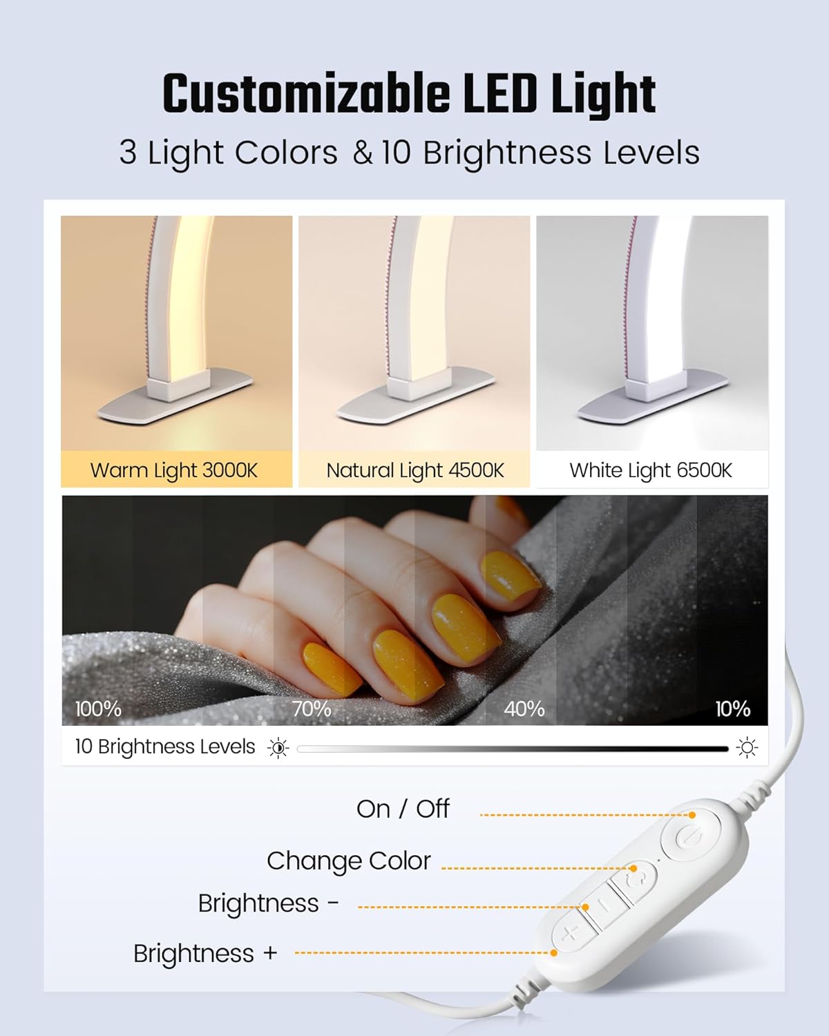 Half Moon Light for Nail Desk, Foldable Arch Nail lamp for Desk with Rhinestones,CRI≥90 LED with Phone Holder, Shadowless Table Lamp Perfect for Manicure Handicraft Lighting,Pink